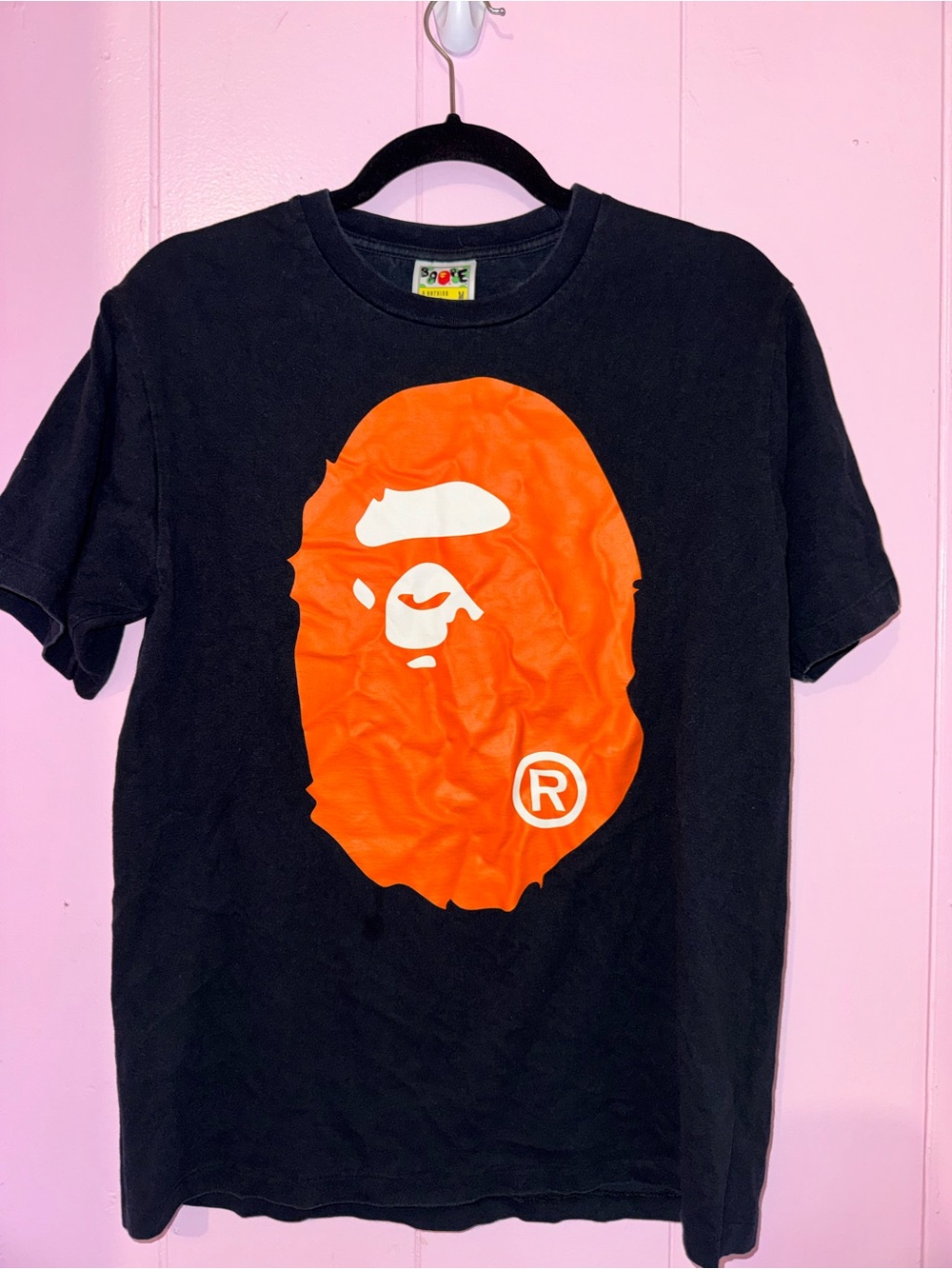 Bape Black Short-Sleeve Tee with Orange Ape Head